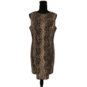Trio New York Sheath Dress Size 10 Animal Print Velour Lined Sleeveless Vintage
